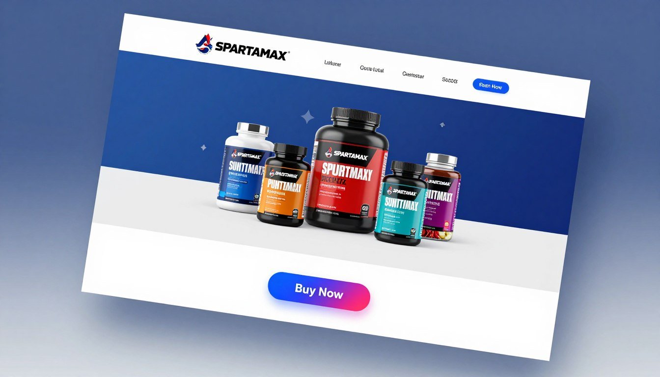 A modern, sleek website layout showcasing the official Spartamax branding. In the foreground, a bright, inviting "Buy Now" call-to-action button, prominently displayed in a contrasting color that stands out against the background. The middle section features high-quality images of Spartamax supplements, artfully arranged, with labels showcasing their vibrant colors and professional packaging. In the background, a subtle gradient of blues and whites creates a clean, expansive feel, invoking a sense of authenticity and trust. Soft, even lighting highlights the products without harsh shadows. The angle is slightly tilted, offering a dynamic view of the digital interface, emphasizing a user-friendly experience. The overall mood is energetic and motivating, appealing to fitness enthusiasts seeking reliable supplements. A modern, sleek website layout showcasing the official Spartamax branding. In the foreground, a bright, inviting "Buy Now" call-to-action button, prominently displayed in a contrasting color that stands out against the background. The middle section features high-quality images of Spartamax supplements, artfully arranged, with labels showcasing their vibrant colors and professional packaging. In the background, a subtle gradient of blues and whites creates a clean, expansive feel, invoking a sense of authenticity and trust. Soft, even lighting highlights the products without harsh shadows. The angle is slightly tilted, offering a dynamic view of the digital interface, emphasizing a user-friendly experience. The overall mood is energetic and motivating, appealing to fitness enthusiasts seeking reliable supplements.